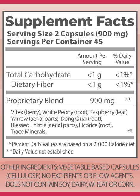Healthy Cycles 90 caps, nutrition facts.