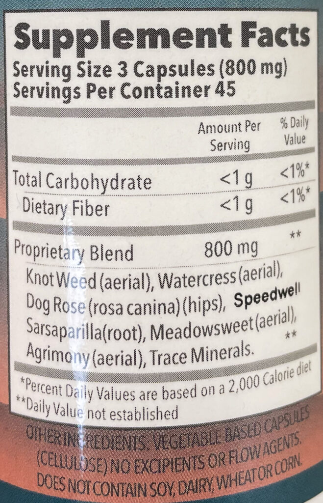 Kidney formula nutrition facts.