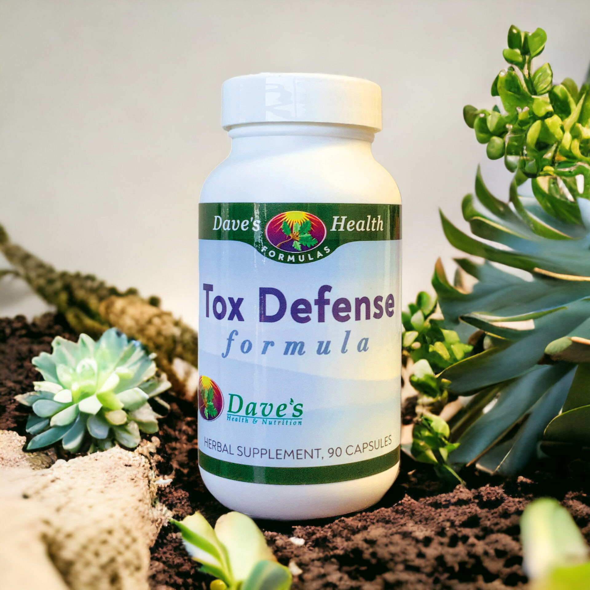 Tox Defense product with succulents.